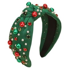 Christmas Headband for Women Pearl Knotted Headband Xmas Red Christmas Green