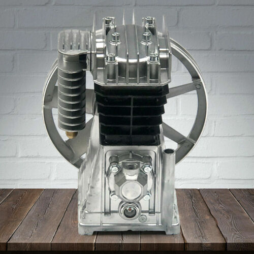 Pompa Compressore Aria Alluminio Doppio Cilindro Olio Lubrificato Cinghia Trasmissione con Silenziatore - Foto 3 di 11