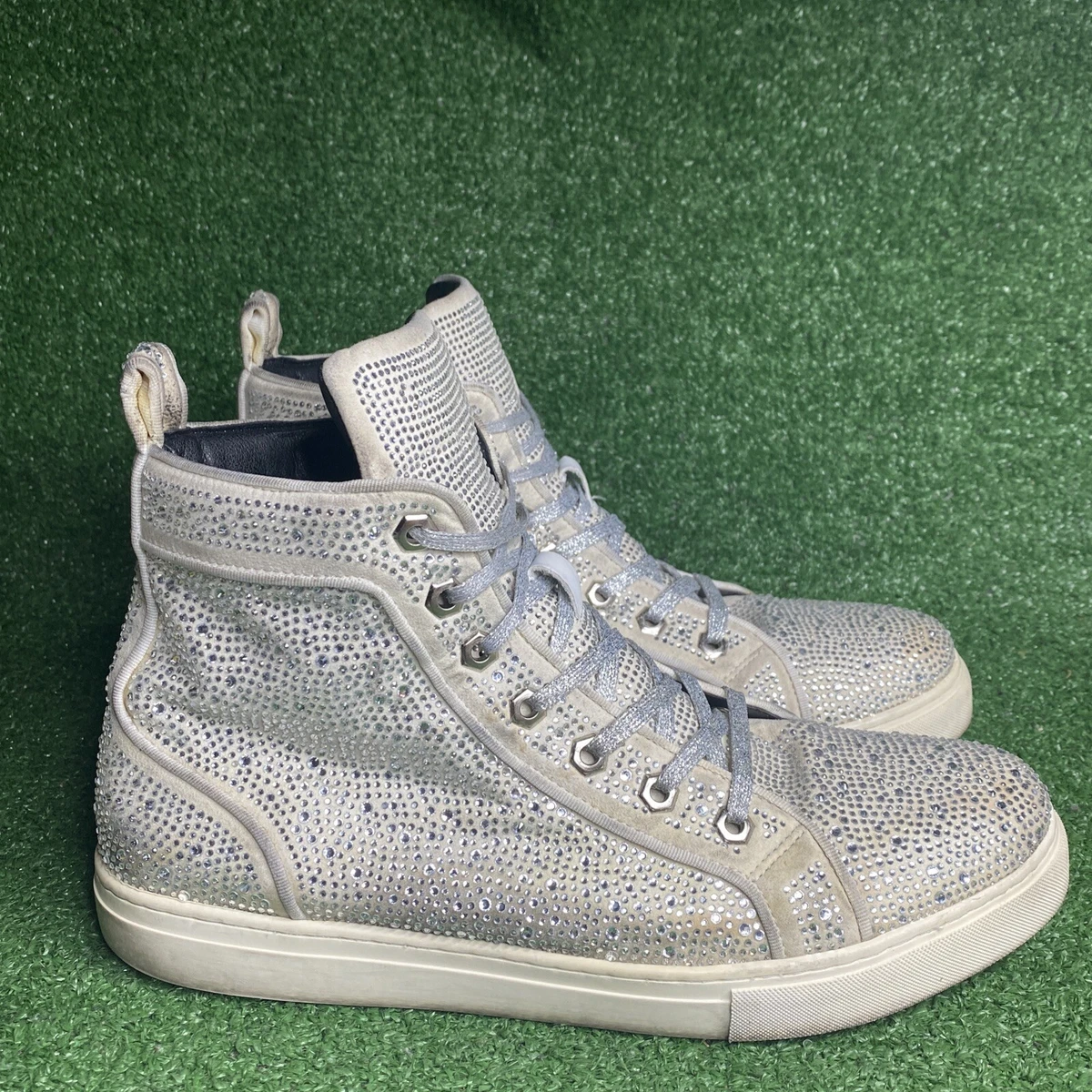 Encore By Fiesso White Suede Rhinestones High Top Sneaker Size 11