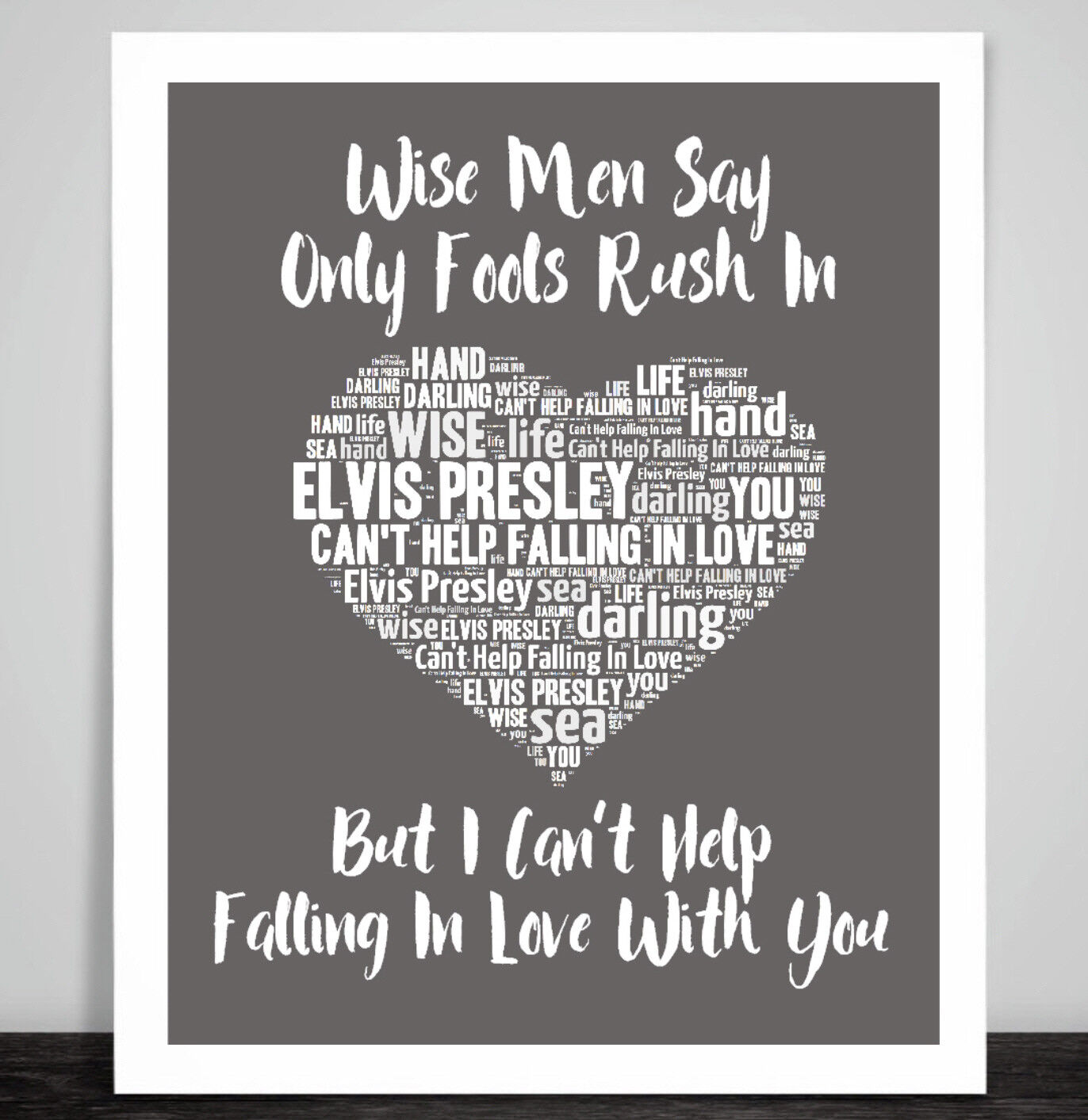 Elvis Presley Can't Help Falling in Love Music Song Lyrics Heart Art Print  Gift