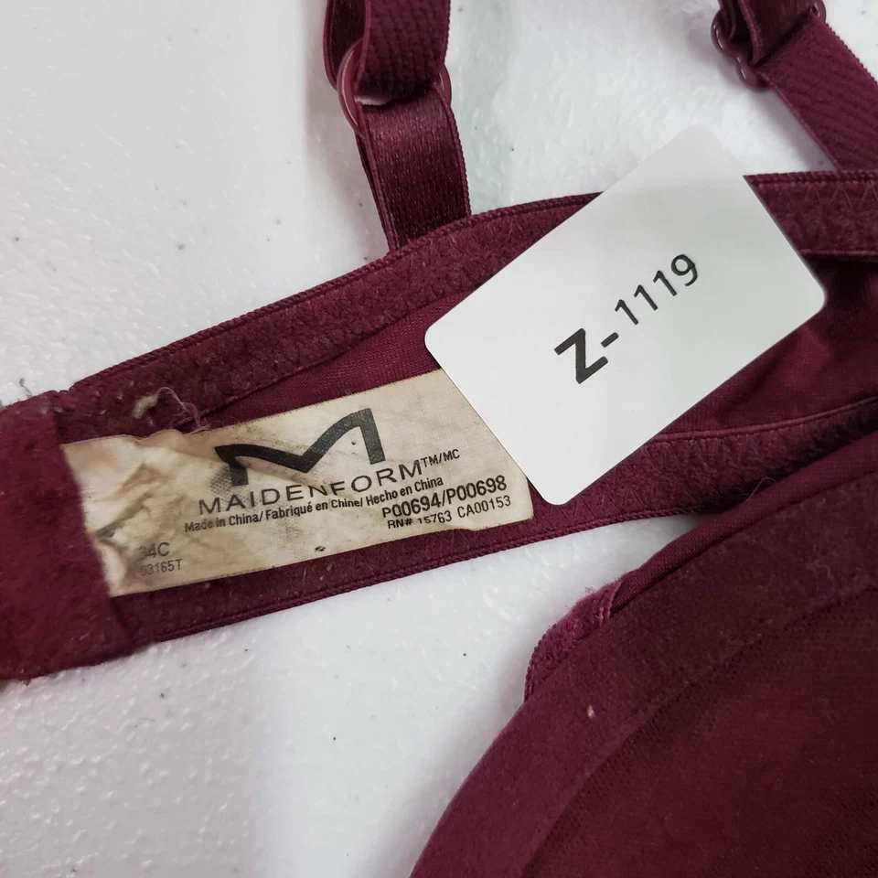 Maidenform Women Bra 34C Purple Floral Push Up Underwire Adjustable Straps Lace - Image 2 of 4