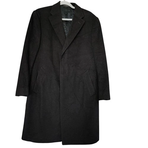 Corneliani EU 50 US 40R Overcoat Virgin Wool Black Charcoal Gray Long Coat Italy - product listing photo