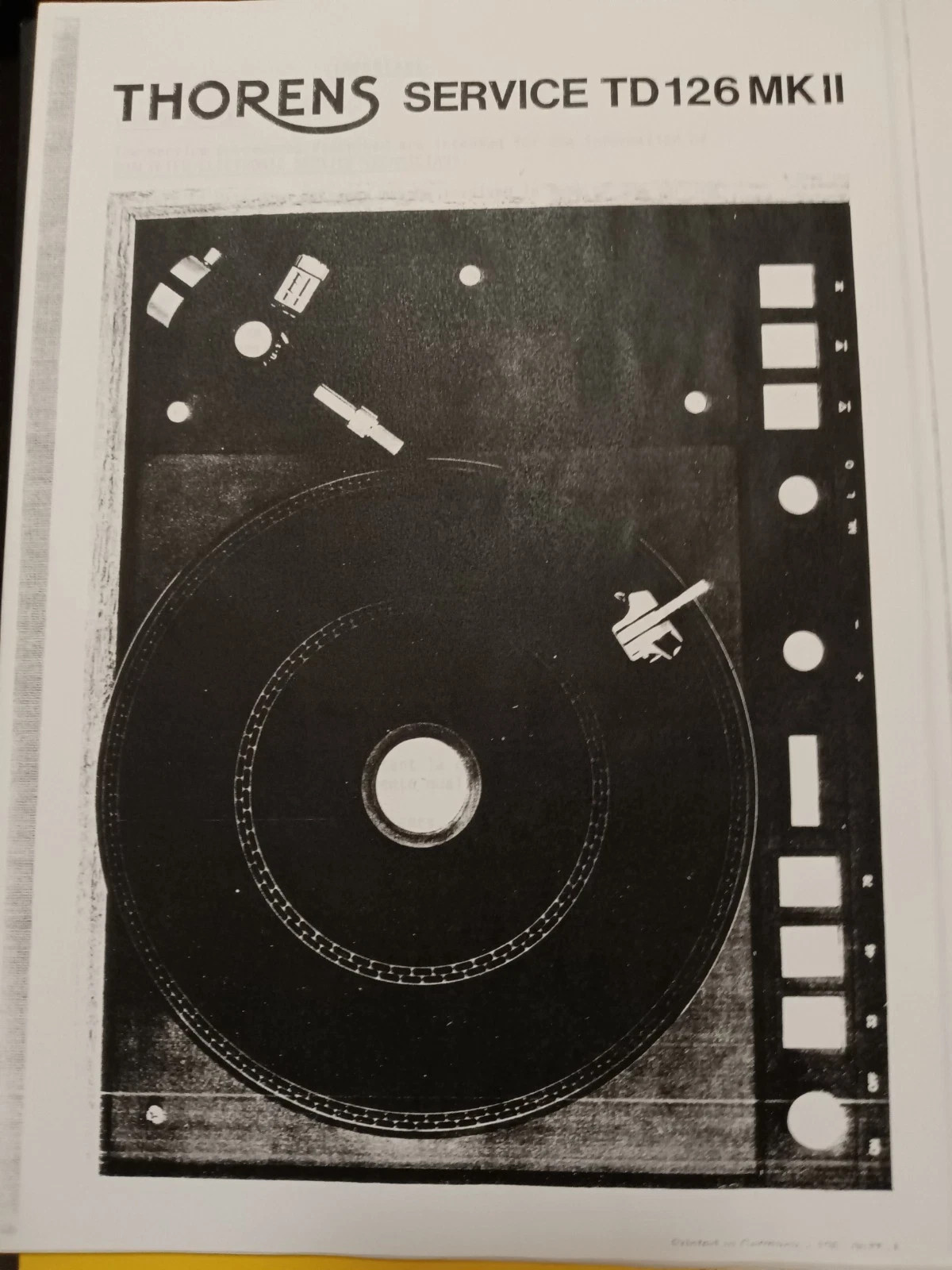 THORENS TD 126mk II Turntable Service Manual Photocopy