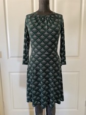Michael Kors Green Scalloped Print Fit & Flare Jersey Dress Long Sleeve XS
