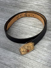 Harry Klitzner 1981 Masonic Shriners Red Star Brass Buckle Black Leather Belt