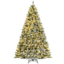 Costway 8ft Pre-lit Snow Flocked Hinged Christmas Tree w/1502 Tips  Metal Stand