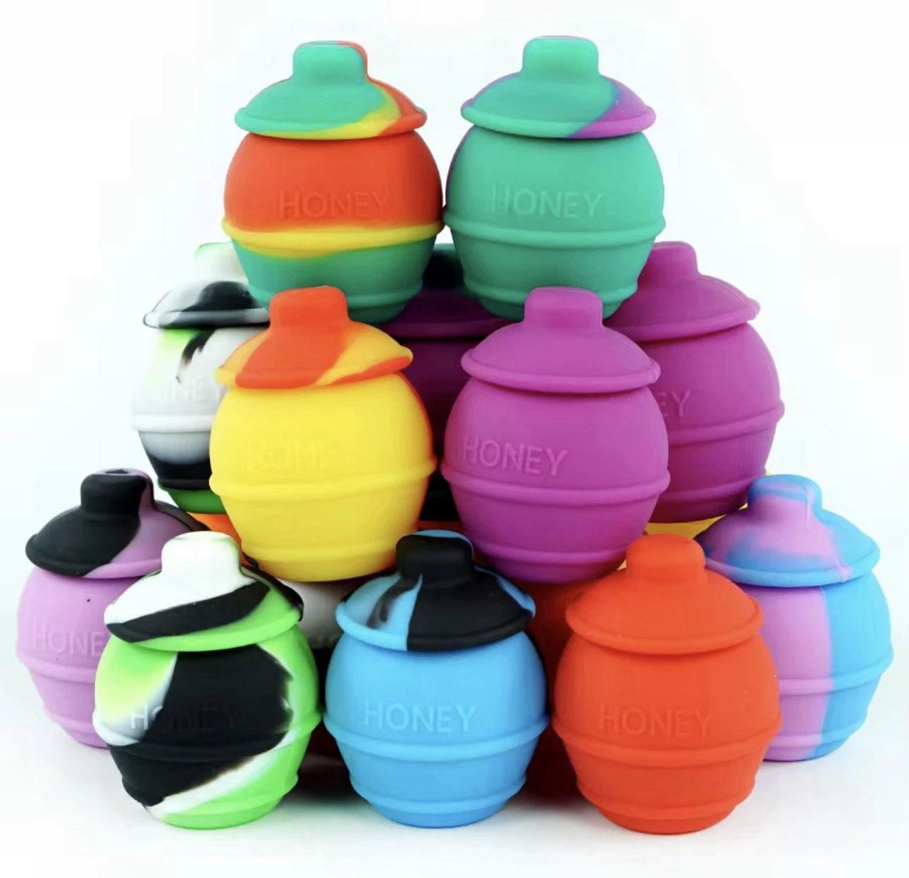 PACK OF (10) 35ml NonStick Silicone Food Safe Stash Jars, Honey Pot Design