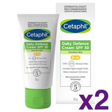 2 x Cetaphil Daily Defence Face Moisturiser, SPF 50+ Day Cream With Glycerin 50g