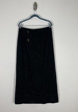 Nwt Talbots Midi A-Line Skirt Size 6P Black Floral Embroidered Wool Blend Modest