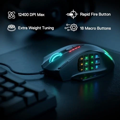 Redragon M908 Impact RGB LED MMO Gaming Mouse, 12 Side Button - Image 2 of 4