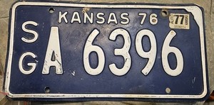 1976 Kansas License Plate Sedgwick  County Tag#6396 Wichita KS area Estate Item 