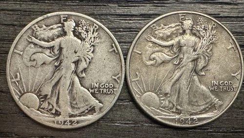 1942 Walking Liberty Half Dollar 2 Coin Set. 90% Silver. Great Buy.