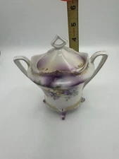 RARE Antique RS Prussia Porcelain Sugar Bowl with Lid Floral Design