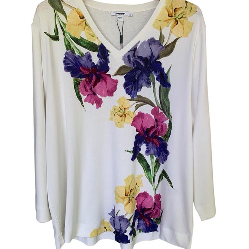 Chico's Top Women's Size 4 Pima Floral V-neck Alabaster Cottagecore Fairy NWT