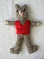 Handmade Crochet Brown/Tan And Red Sweater  J  Teddy Bear