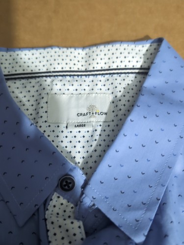 Craft + Flow Large Men's Pocket Shirt, Button Up, Short Sleeve, Blue Patterned - Picture 4 of 7