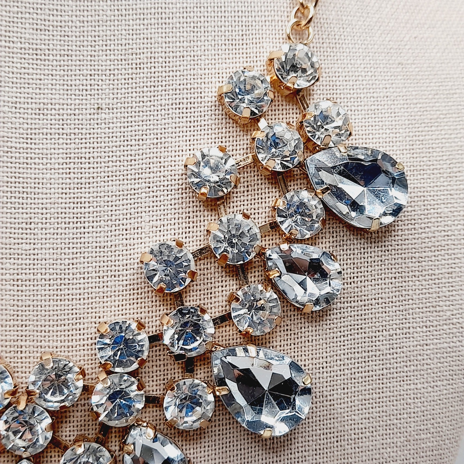 Clear Rhinestone Gold Tone Statement Necklace Bri… - image 4