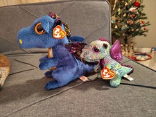 TY Beanie Boos Saffire  Cinder Dragon Plush Lot Sparkle Stuffed Animals 9"  6"