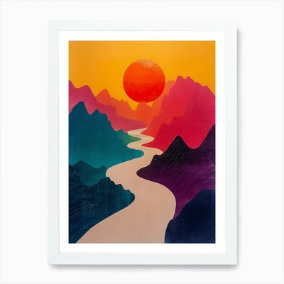 Sunset Over The Mountains 8 Art Pri Framed Wall Art Poster Canvas Print Picture