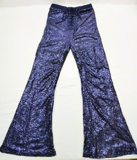 Bell Bottom Navy Blue Sequin Pants Disco 70's Costume Dance Women's Size Large