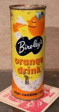 1950S BIRELEYS ORANGE DRINK SODA FLAT TOP  SODA CAN  9 OUNCE OAKLAND CALIFORNIA