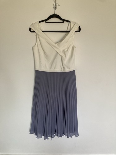 Oasis Dress UK 14 White Grey Occasion Wedding NEW V Neck RRP £75