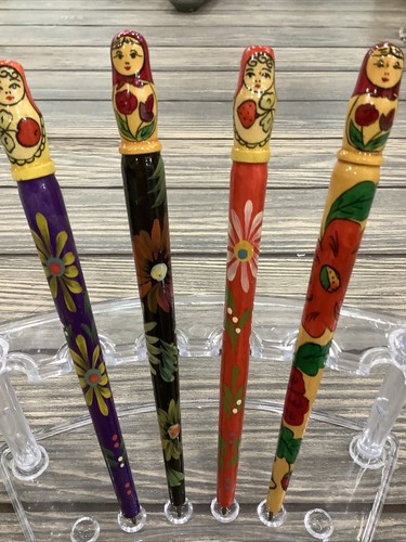 Vtg Russian Matryoshka Doll Ink Pen Lot Of 4 Made In Russia Wood Hand Paint - Picture 3 of 5