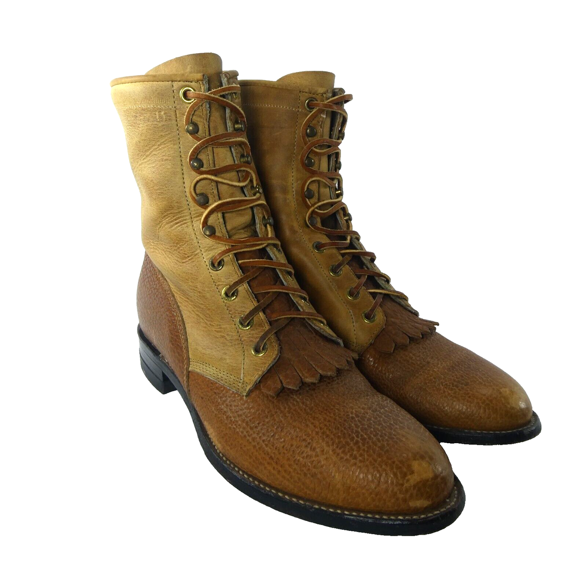 Justin 630 Two Tone Brown Leather Lace Up Kiltie Roper Boots