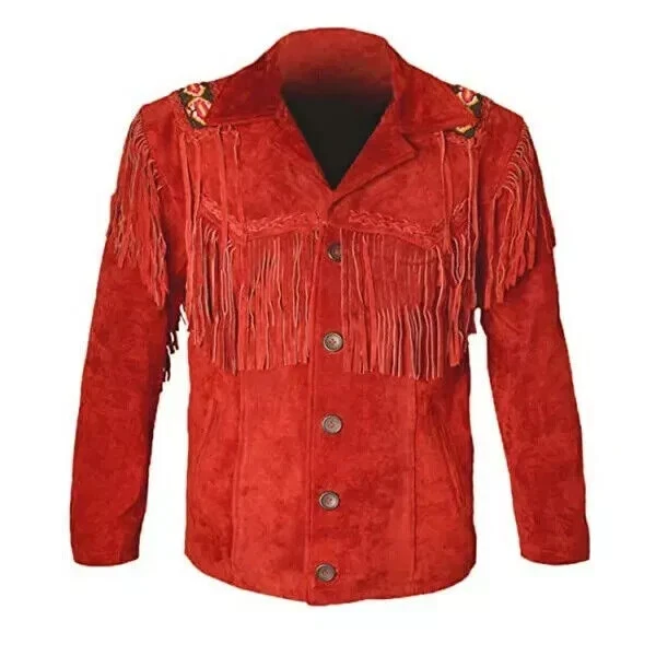 Men Western Native Cowboy Style Suede Leather Jacket Handmade Beaded Work