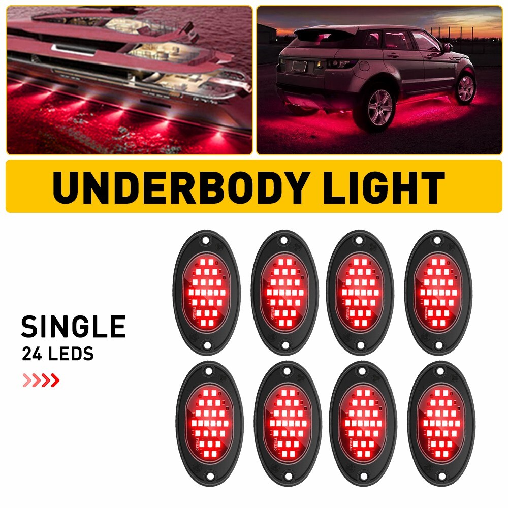 8X Red LED Rock Lights Underbody Trail Rig Glow Lamp Offroad SUV Pickup Truck I