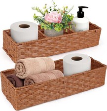 Toilet Paper Storage Basket, 2 Pack Woven Toilet Tank Topper Basket, Back of ...