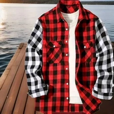 Collared Flannel Like Shirt Red/Black With White/Black Sleeve Free Shipping