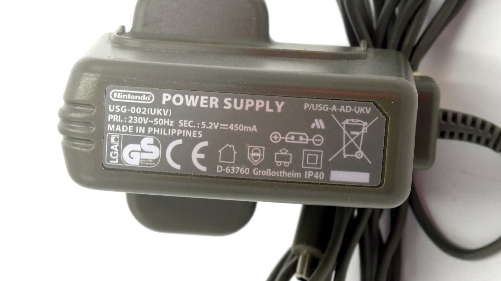 Official Nintendo DS Lite Charger USG002 UK Wall Plug Genuine Nintendo