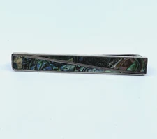 Tie Bar Clip Abalone Mother of Pearl Sterling Silver rectangle slide