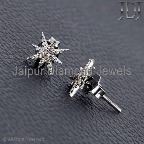 Natürlich Pflastern Diamant Ohrstecker 925 Silber Schmuck Minimalist Starburst - Bild 3 von 10