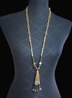 Multi-Faceted Glass Bead Tassel Necklace With Gold Tone Chain