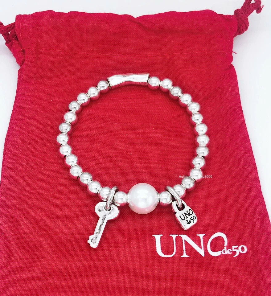 NOVO 100% UNO de 50 Marca Llavestruz Chave Pérola Logotipo Cadeado Pulseira PUL1523 - Imagem 2 de 4