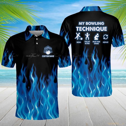 Custom Blue Flames Bowling Technique 