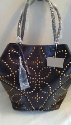 Isabella Fiore Sophia Black With Gold Studs  Tote NWT