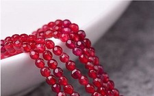 Faceted 4mm Genuine Natural Red Jade Round Gemstone Loose Beads 15''