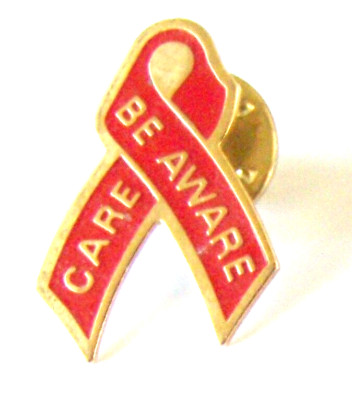 Be Aware Care red ribbon pin HIV/AIDS Heart Disease Substance Abuse & more 46116