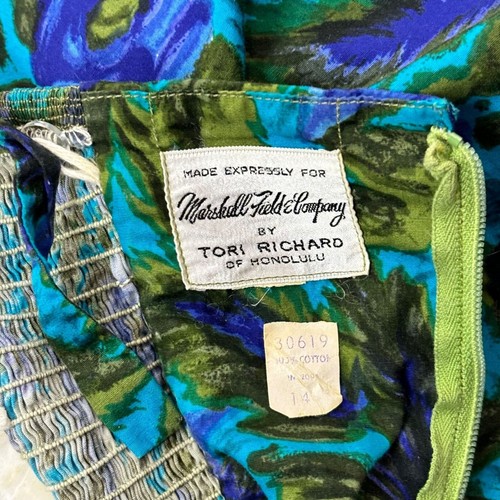 Vintage 1950s Sarong Dress Women's XS Blue Green Floral Wiggle Hawaiian Tiki - Picture 8 of 12