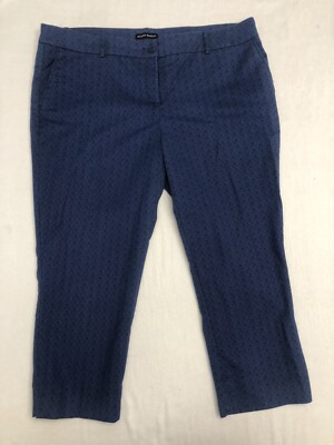 Hilary Radley Blue Print Cropped Capri Pants Cotton Stretch Casual