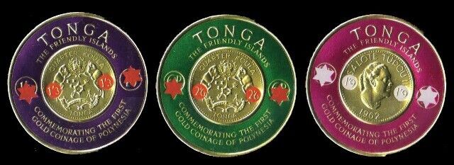 TONGA 1965-Gold Coin Shaped Stamps Surcharged Set of 3 MNH S.G. 151-153