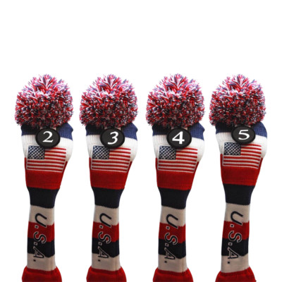 USA Majek Golf #2, 3, 4, 5 Hybrid Headcovers Pom Pom Knit Vintage Classic Look