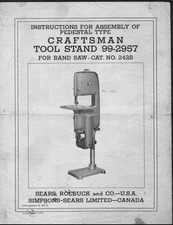 1950s Craftsman 99-2957  Pedestal Tool Stand for 2428 Band Saw Instructions