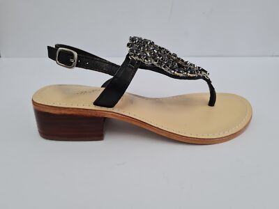 Anna Blatt Damen Leder Sandale/Zehentrenner mit Accessoires - SCHWARZ (Schwarz)