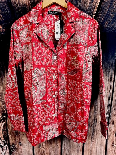 RALPH LAUREN WOMENS RED PAISLEY LONG SLEEVE PAJAMAS TOP SIZE SMALL NEW W TAGS - Picture 3 of 6