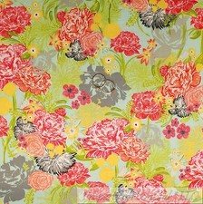 BonEful Fabric FQ Cotton Quilt Blue Yellow Red White Pink Flower Garden Cottage