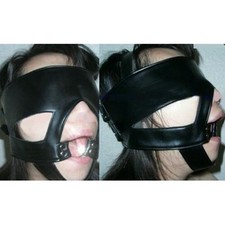 Restraint Half Face Mask with Mouth Gags Plugs PU Leather Head Harness Game
